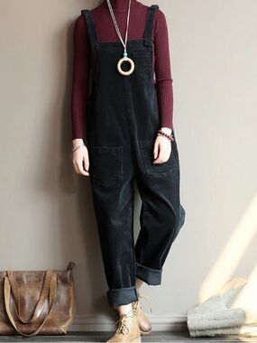 SHEIN Black Corduroy Women's Overalls